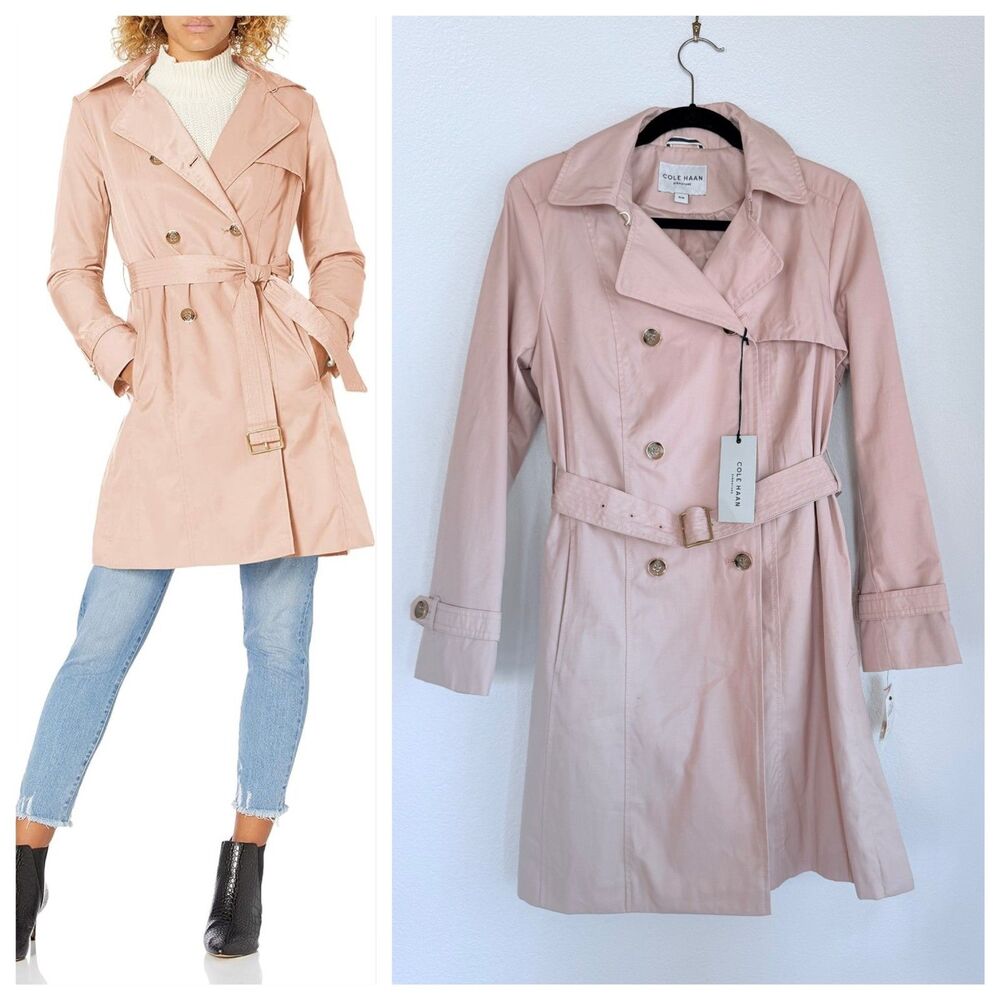 NWT Cole Haan Signature Women's Hooded Double Breasted Trench Coat in Petal M